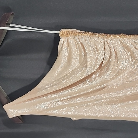 Calvin Klein One Shoulder Ruched Metallic Gown. 10 - Picture 12 of 16